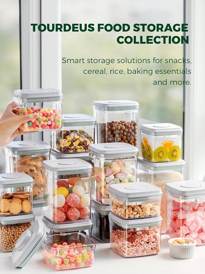 Airtight Food Storage Containers, 8-Piece Pantry Organizer Set | One-Touch Pop-Top Lids, Clear Stackable Bodies and Measurement Marks for Flour, Sugar, Cereal, Pasta, Oats and Dry Snacks
