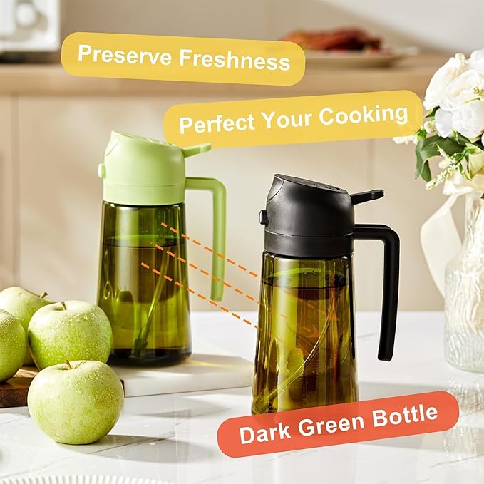 CXINYI - 16oz/470ml Olive Oil Dispenser for Kitchen with Stickers - 2 in 1 Olive Oil Sprayer for Cooking, Air Fryer, and Salad, Purple (Light-Proof Kitchen Gadget)