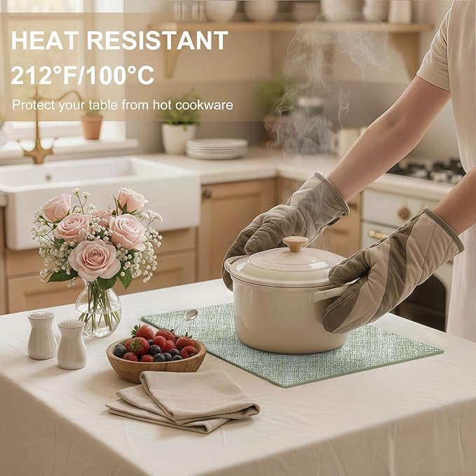 Faux Leather Heat Resistant Placemats 12 Packs, Waterproof Wipeable Dining PU Place Mats for Indoor & Outdoor, Easy to Clean, Light Green