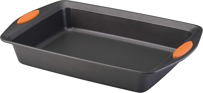 Rachael Ray Nonstick Rectangle Cake Pan, 9x13 Baking Pan | Oven Lovin' Collection, Oven Safe to 500°F, Dishwasher Safe, Great For Lasagna and Casseroles in Gray with Orange Handles