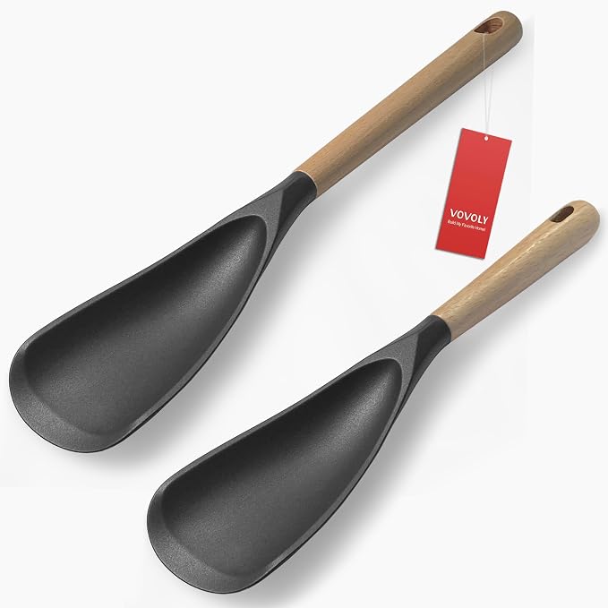 Cooking Spoon for Nonstick Cookingwares, Silicone Spoon Spoon for Mixing, Scoop, and Scrape, Black (13.4''+11.4" Black 2-Pack)