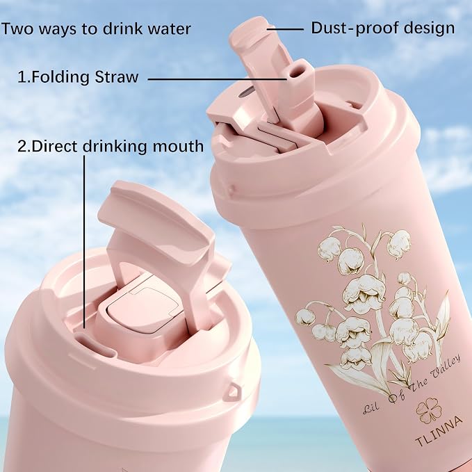 [2-IN-1 LID] Travel Mug,Coffe mug,Coffe cup,Ceramic coating Lined,316 Stainless Steel,BPA Free,Vacuum Insulated Tumbler for Water, Iced Tea or Coffee, Smoothie and More (Bell Orchid-Pink, 18 Ounces)