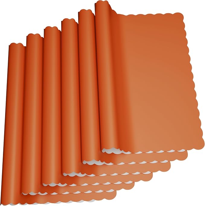 Paper Placemats - Disposable - Scalloped Edge (50, Orange)