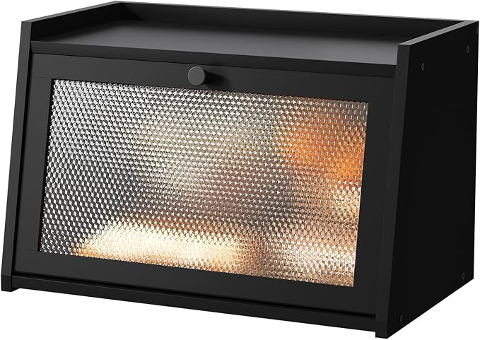 Large Farmhouse Bread Box with Window, Bread Storage Container for Kitchen Countertop, Black