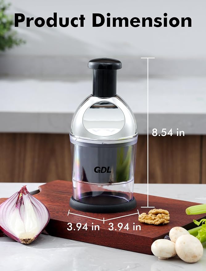 GDL Food Chopper, Manual Slap Vegetable Chopper Onion Dicer, Garlic Mincer | Hand Chopper for Onion Nut Pepper Celery Tomato, Easy & Safe Chopping, No BPA, Durable Stainless Steel Blade, Dishwasher Safe