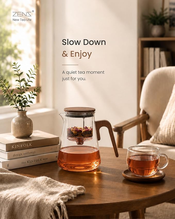 ZENS Magnetic Glass Infuser Teapot for Loose Tea, 27oz Walnut Wood Handle | Magic Teapot with Infuser, Echanted Tea Maker, Mess-Free Loose Leaf Tea Diffusers for Tea lover Gifts