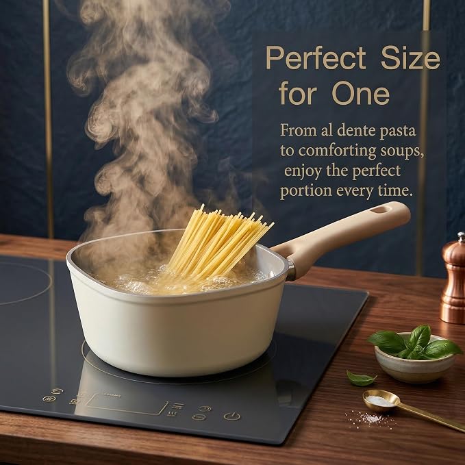 1.5QT Saucepan with Lid, Nonstick Ceramic Coating, PFAS & PFOA-Free, Induction Compatible, Dishwasher Safe, Stay-Cool Handles, Durable Scratch-Resistant Design