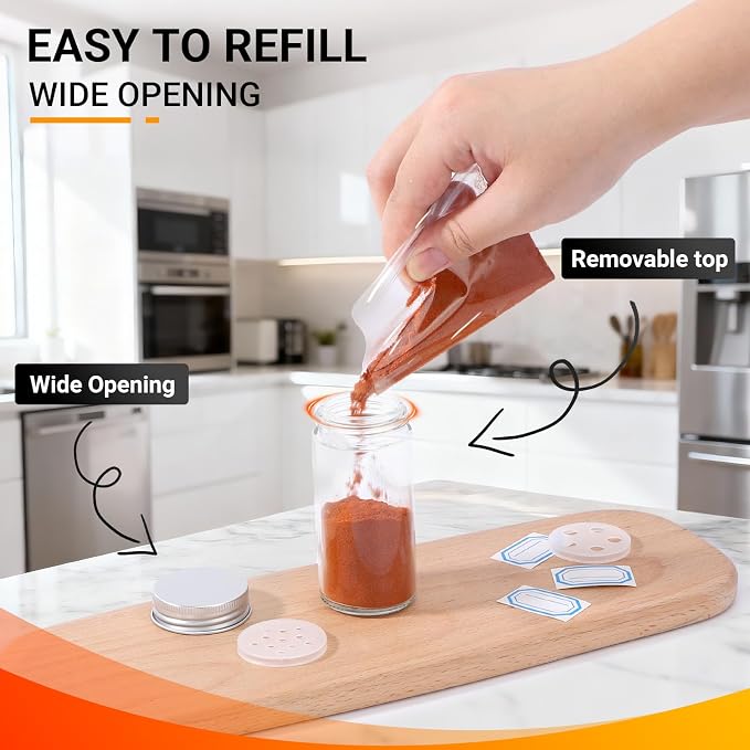 Segarty 3oz Spice Jars with Silver Aluminum Lid, 2 Pack 90ml Round Spices Bottle for Seasonings Cereal Storage, Empty Glass Seasoning Container Set, Salt and Pepper Organizers with 7 Stickers 1 Brush