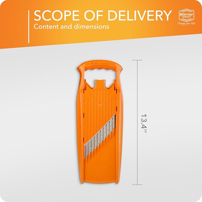 Börner Wave-Waffle PowerLine Crinkle Cut Vegetable Slicer (Orange) • Slicer for Wave & Waffle Cut • Wavy Vegetable Cutter • Slicer for Lattice Potatoes & Chips • Wavy Potato Slicer