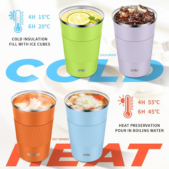 KETIEE Coffee Mug 12oz, Insulated Travel Mug with Leakproof Lid, Double Wall Vacuum Travel Coffee Mug Stainless Steel Reusable Coffee Cup for Hot and Iced Coffee Tea Water (Green) | Double Wall Vacuum Travel Coffee Mug Stainless Steel Reusable Coffee C...