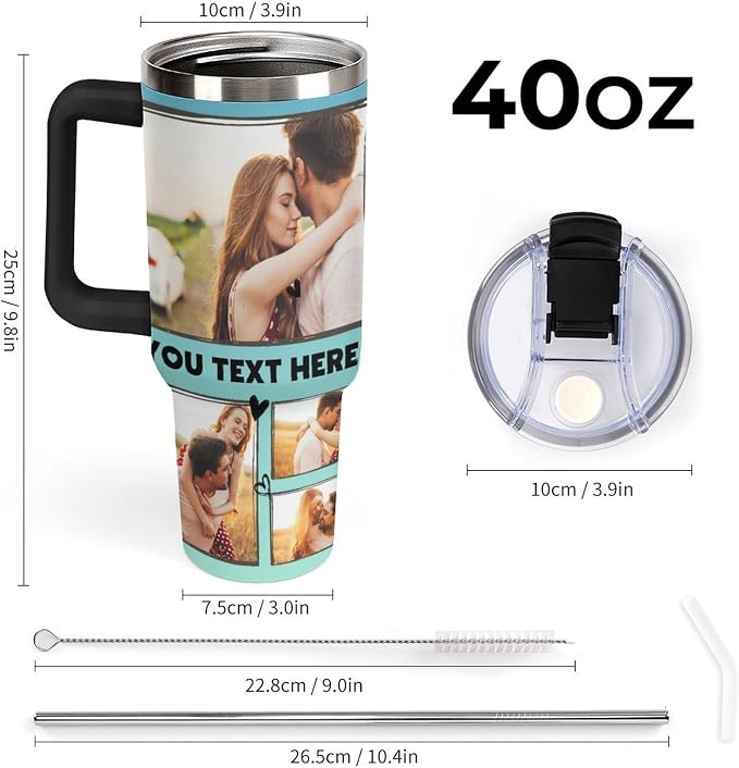 Personalized Tumbler Custom Vacuum Insulated Travel Mug Customizable Coffee Cup with Your Photos and Text Christmas Birthday Gift (40oz Design 3)