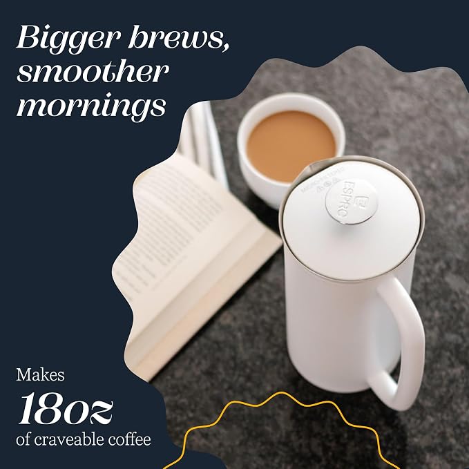 ESPRO P7 French Press, 18oz, Matte White, Stainless Steel Coffee Maker | Double Filter Coffee Press, Grit-Free Coffee, Heat Resistant Insulated tea Press, Easy Hot and Cold Coffee Brewer, Tea Brewer