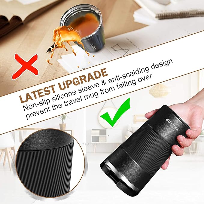 Coffee Mug 16oz - Insulated Travel Coffee Mug Spill Proof, Stainless Steel Vacuum Thermal Coffee Cup with Leakproof Lid Double Wall Coffee Tumbler for Hot/Iced Beverage -Black,510ml