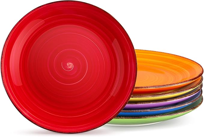 vancasso Bonita 10.5 Inch Ceramic Dinner Plates Set of 6, Warm Colors | Microwave and Oven Safe, Durable Glaze Resists Scratches and Chips, Set of 6 Stackable, Colorful Bonita Design, Salad Plates