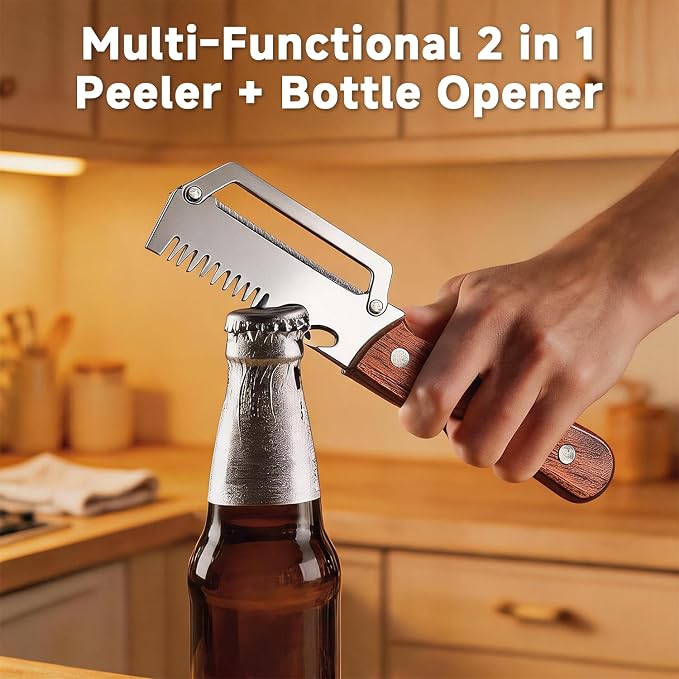 2026 Upgrade Multifunctional Stainless Steel Peeler,2Pcs Wooden handle fruit and Vegetable Peeler, Kitchen Gadgets Tool for Fruit Pumpkin Peeling Potato Carrot Veggie Peeler