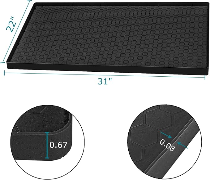 Under Sink Mat 31 x 22, Silicone Under Sink Liner for Kitchen Waterproof Bathroom Cabinet Mat, Black