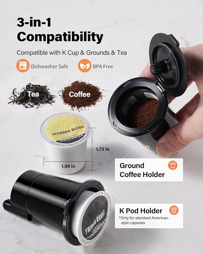 K Cup Coffee Maker, Single Serve Hot & Iced for K-Cup & Grounds | 52oz Removable Reservoir, Single Cup Coffee Maker with Bold Setting, 6-14oz Brew Sizes, Reusable Filter, Compact Design, Blue