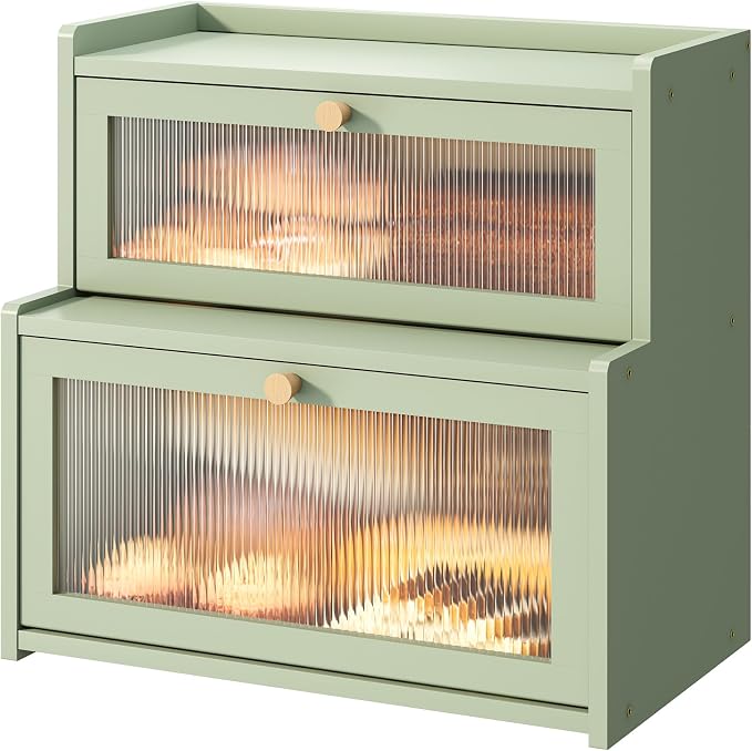 Bread Box for Kitchen Countertop Double Layer Large Corner Bread Box Capacity Bread Storage Bin Farmhouse Breadbox Container Organizer Cabinet Cupboard (Green)