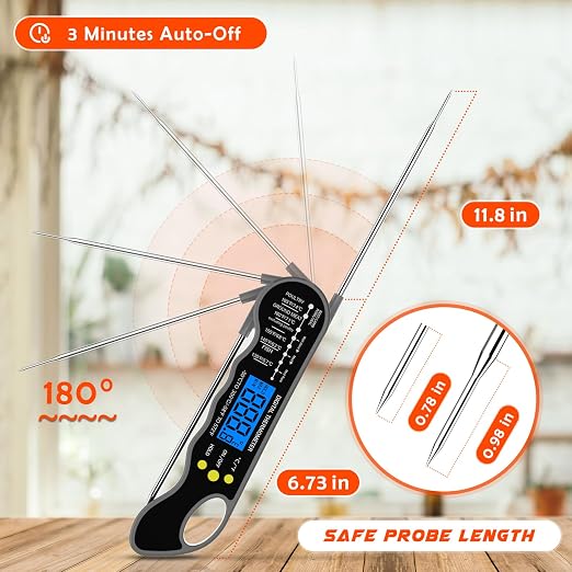 Instant Read Meat Thermometer, Fast & Accurate Digital Food Thermometer with Backlight, LCD Display, IPX6 Waterproof, Calibration Function for Cooking, Frying, Grilling, and Baking (Dark Gray)