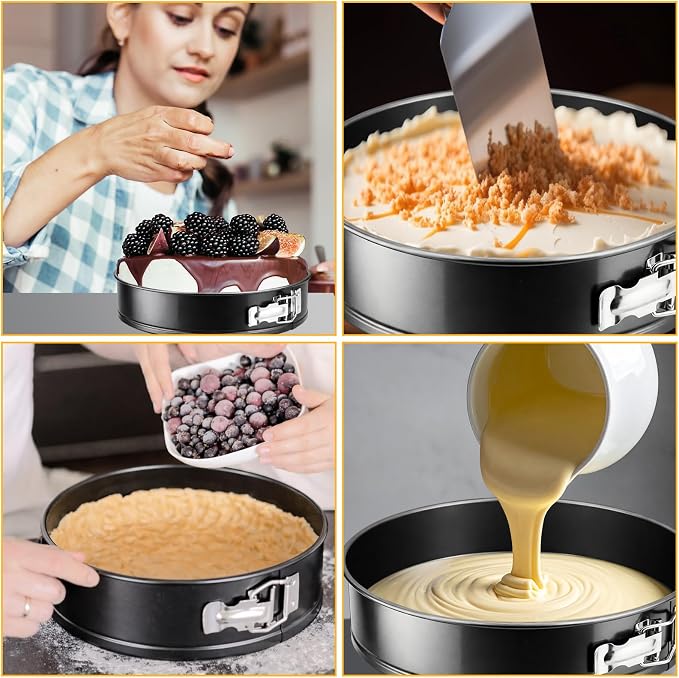 9 Inch Springform Cheesecake Pan with Lid and Protector Leakproof Spring Form Pan for Nonstick Cheesecake Travel Friendly Carbon Steel Bakeware for Pie Cake Pizza (9 inch)