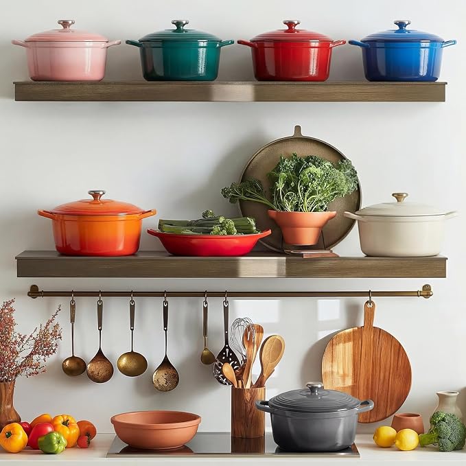 Overmont Enameled Cast Iron Dutch Oven - 5.5QT Pot with Lid Cookbook & Cotton Potholders - Heavy-Duty Cookware for Braising, Stews, Roasting, Bread Baking