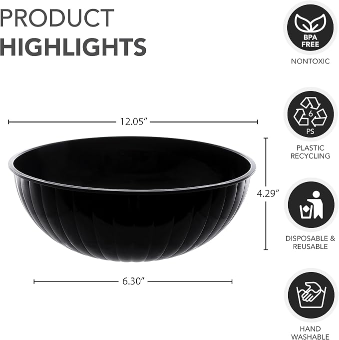 Party Essentials Hard Plastic 192-Ounce Serving Bowl, Black