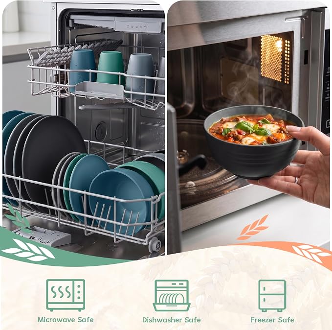 PYRMONT 40 Piece Unbreakable Plates and Bowls Sets for 8 Wheat Straw Dinnerware Set Lightweight Dishes Set Microwave & Dishwasher Safe,Apartment Essentials,New House,Family Gathering-Nightscape