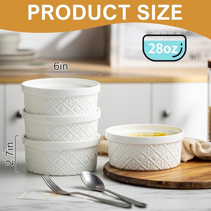 28 Oz Ceramic Bowls Set with Lids Oven Safe, Airtight Food Storage Containers Set of 4, Serving Bowls with Lids for Kitchen, Camping, Office Lunch, Breakfast, Charcuterie Bowls, Meal Prep Containers