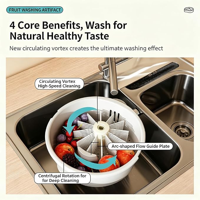 2027 Salad Spinner and Produce Washer, Multifunctional Vegetable Dryer，White | Electric Lettuce Spinner with Non-Slip Base, Fruit and Veggie Cleaner for Kitchen Prep