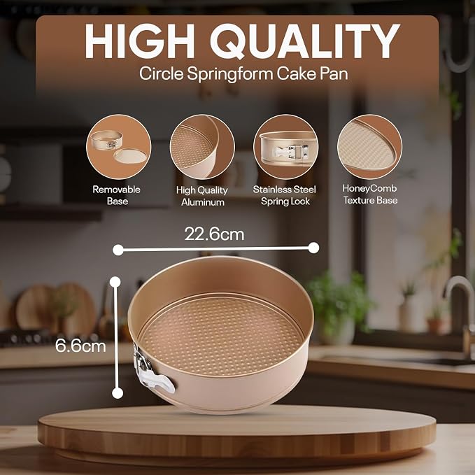 Good Dee's Circle Springform Cake Pan 8.5'' - Non Stick Ceramic Coating - Free From Chemicals - Perfect for Birthday Cakes, Tartes, & More - Cream