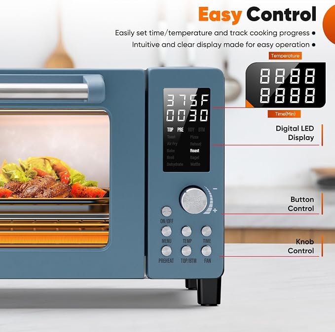 Nuwave Bravo Pro Convection Air Fryer Toaster Oven Combo | 2026 New Improved,10-in-1, 50°-450°F Control, Quick Even Crisp Tech, 21Qt, PFAS Free, Cozy Blue