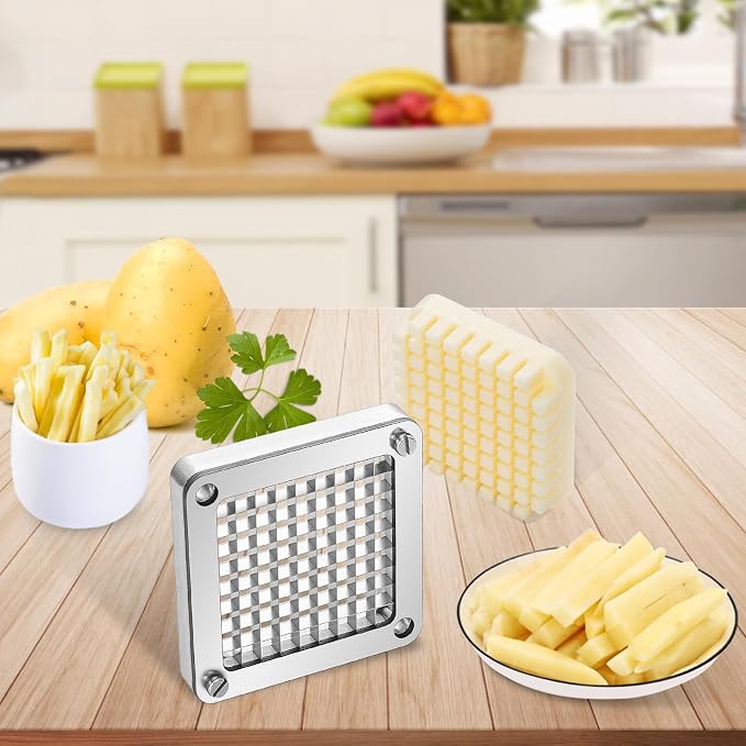 VEVOR Replacement Chopper Blade, 3/8 inch, 3 PCS French Fry Blade Assembly with 6 Extra Knives, Stainless Steel Dicer Parts and Push Block for Cutting Potatoes Carrots Onions Cucumbers Mushrooms