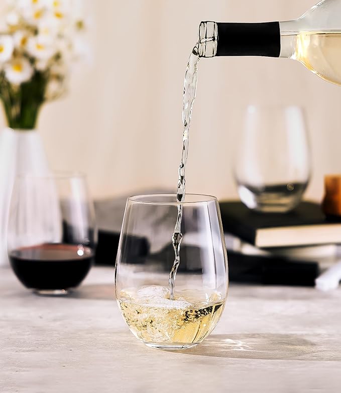 Stemless Wine Glasses Set of 6, 18oz Red White Wine Glass, No Stem | Glassware, Sturdy Drinking Glass, Home Bar, Daily Use, Hosting, Evening Party, Birthdays, Housewarming
