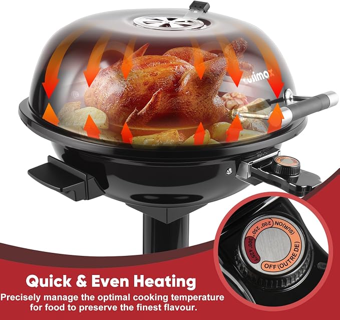 Electric Grill, CUSIMAX Electric Indoor/Outdoor Grill, 1600W Portable BBQ | with Lid for Indoor & Outdoor Use, Adjustable Heat, Removable Stand Grill for Cookouts, BBQ Gatherings, Small Spaces