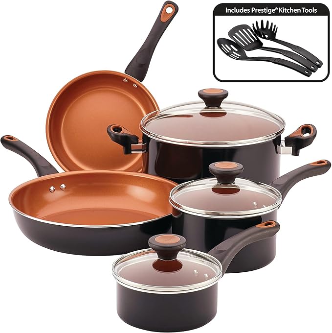 Farberware 10365 Glide Dishwasher Safe Nonstick Cookware Set / Pots and Pans Set - 11 Piece, Black