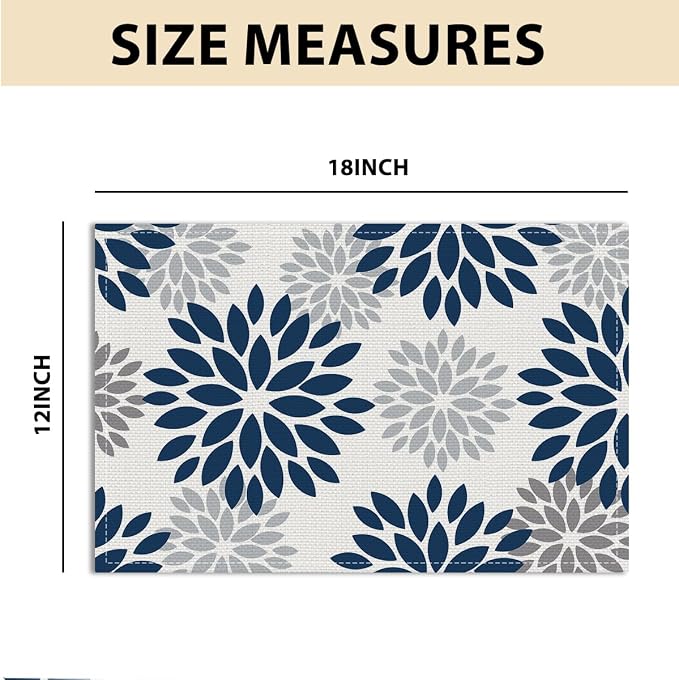 Floral Vinyl Placemats Set of 4, Housewarming Gift for Women Mom | Flowers Table Mats Heat Resistant Table Mats for Party Kitchen Dining Table Decor Festivals Christmas Birthdays