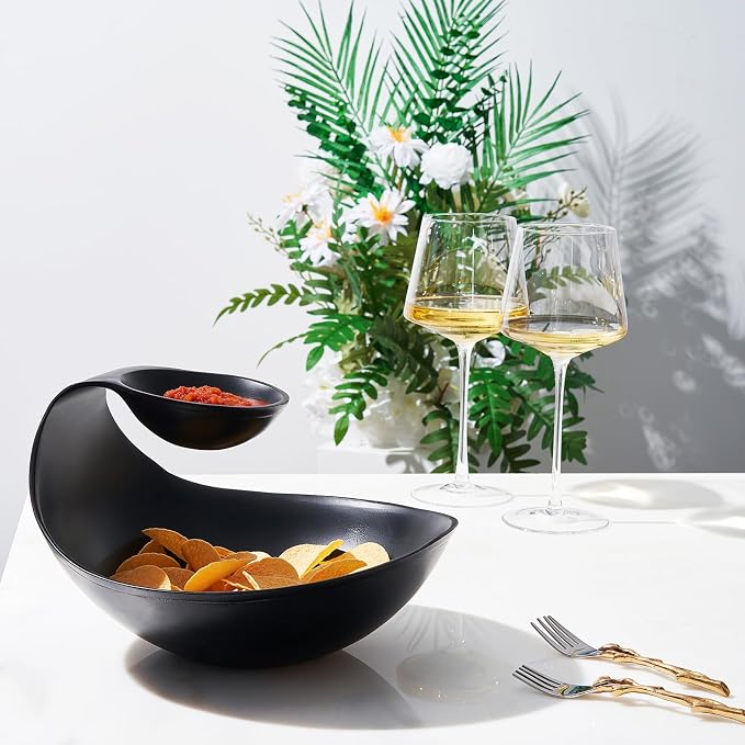 Brass Black Chip and Dip Serving Bowl Brass Tiered Snack, Candy & Salad Bowl Decorative Centerpiece Serving Platter Nuts, Chip & Dip, Salsas, Tray, Serveware Home Decor Gift Entertaining Centerpiece