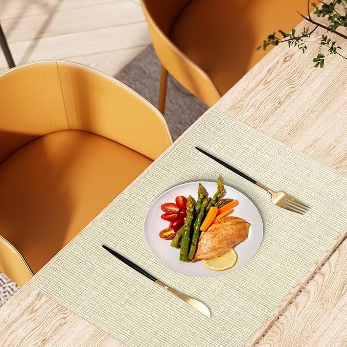 AUAUY Placemats Set of 6, Non-Slip Heat Resistant Table Mats, Beige | 6pcs PVC Vinyl Woven Table Placemats Washable for Kitchen Dinning Restaurant, Farmhouse
