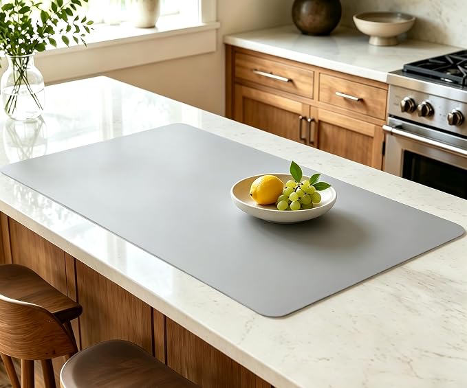 36''x36''(90cmx90cm) Silicone Kitchen Counter Mat, Extra Large Heat Resistant Non-Slip Countertop Protector, Waterproof Multipurpose Mat for Kitchen Island, Light Gray