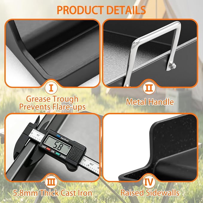 Upgrated 23＂× 16＂× 3＂Nonstick Universal Cast Iron Griddle, Muti-Purpose Cooking Griddle for Gas Grill with Grease Groove, Pre-Seasoned Flat Top Plate Insert for Camping, Tailgating, Parties