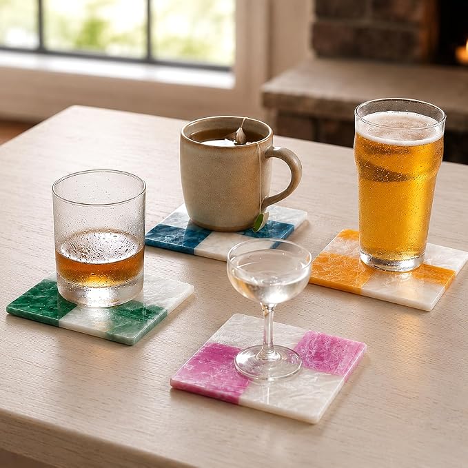 Folkulture Resin Coasters Set of 4 for Drink, Waterproof, Non Slip, 4 Inch | (4") Resin Drink Coaster for Coffee Table, Cup Coaster Waterproof, Non Slip for Bar, Party, Housewarming Gifts,Handmade,Cute