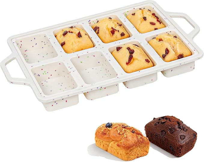 Metal Reinforced Silicone Mini Loaf Pan, 8-Cavity Nonstick Mini Bread Pans | BPA Free, Oven Dishwasher Safe, Food-Grade Silicone, 1 Pack, for Baking Banana Bread, Cakes, Brownies, Meatloaf
