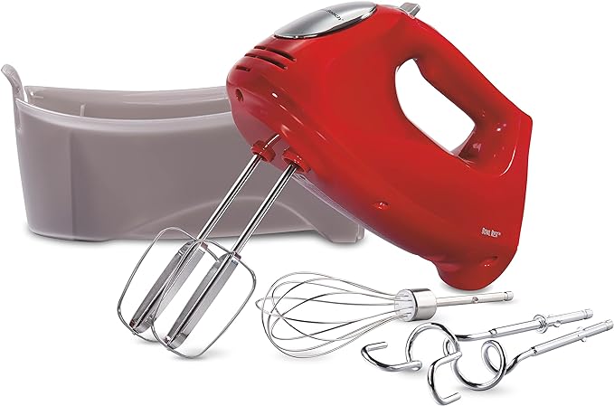 Hamilton Beach 6-Speed Electric Hand Mixer With QuickBurst and Bowl Rest | 275 Watt Motor | Traditional Beaters | Whisk | Dough Hooks | Snap-On Storage Case | Red | 62633G
