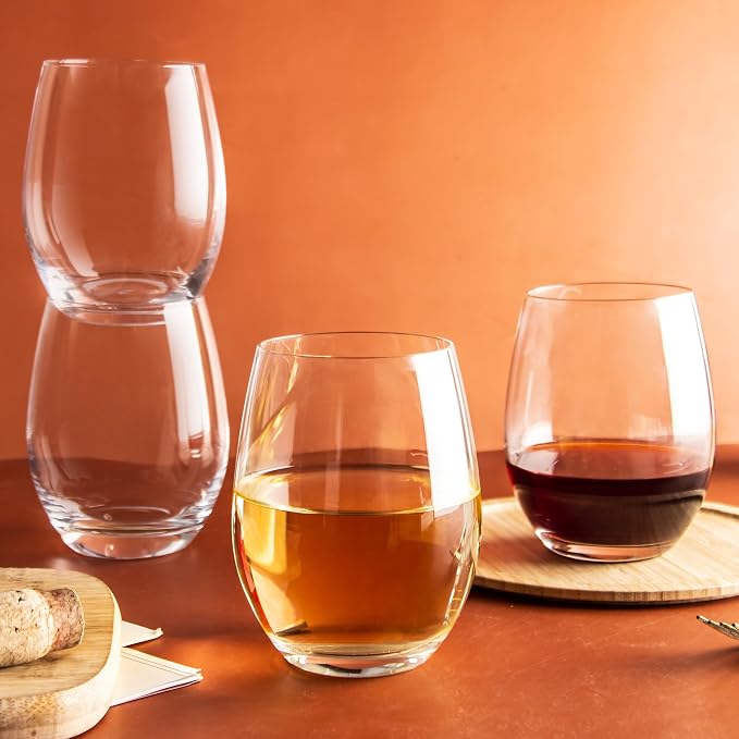 UMEIED Stemless Wine Glasses Set of 12, 15 oz Clear Red White Wine Glasses | Wine Glass for Home Party Wedding Anniversary