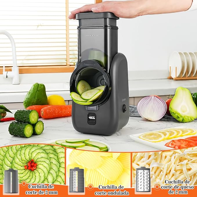 Electric Cheese Grater Rotary Slicer-One-Touch Control Vegetable Slicer, Nuts Grinder Cheese Shredder for Home Kitchen Use, 6 Replaceable Stainless Steel Blades(Black) | One-Touch Control Shred Cheese Slice Veggies & Grind Nuts, Practical Kitchen Cooki...