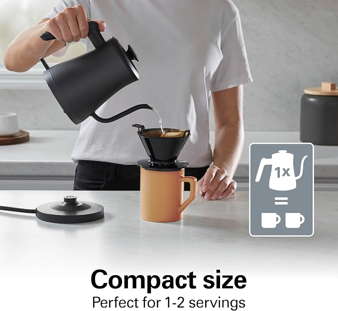 Hamilton Beach Compact 20 oz. / 0.6 Liter Gooseneck Electric Kettle | Boiling Water, Pour Over Coffee, Tea | 1200 Watts | Auto Shutoff | Stainless Steel BPA-Free Interior | Black