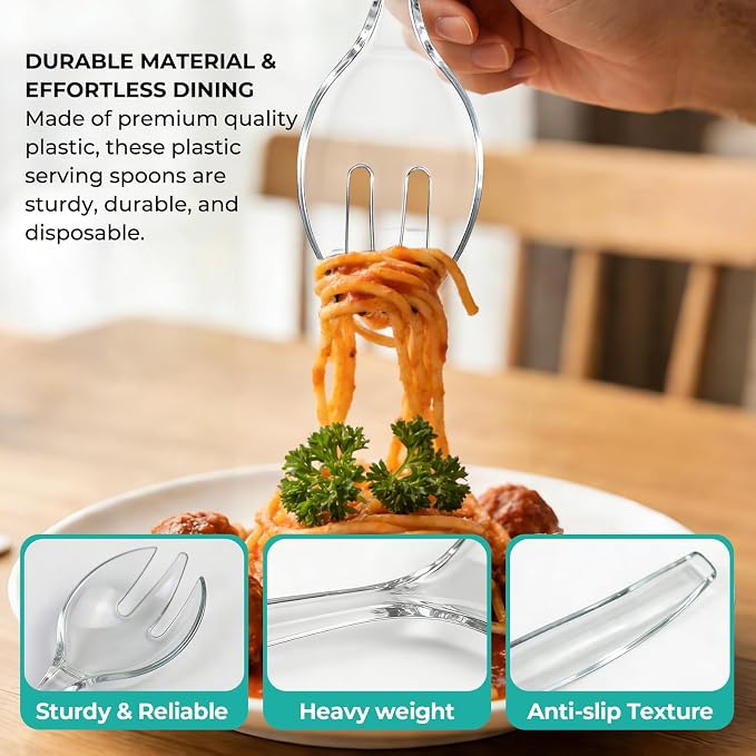 CXPSINC 12 Count Clear Plastic Serving Forks, 10" Disposable Heavy Duty Plastic Serving Utensils for Catering Weddings Parties Buffets Events and Stock Your Home (Clear, 12PCS Forks)