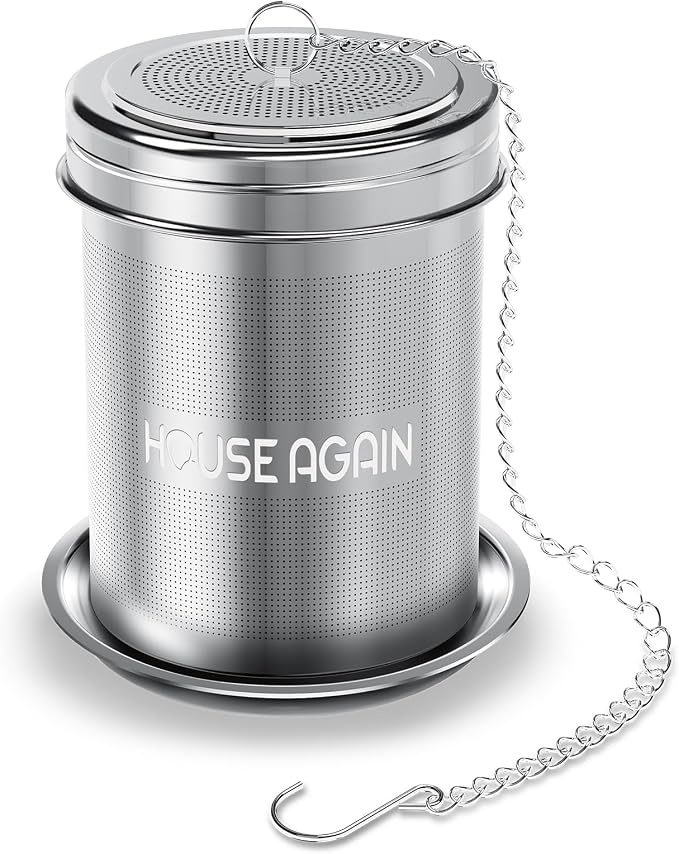 HOUSE AGAIN Large Tea Infuser, Extra Fine Mesh Tea Strainers for Loose Tea, 18/8 Stainless Steel Tea Strainer with Extended Chain Hook, Tea Steeper for Brew Tea, Spices & Seasonings for Multi Cups