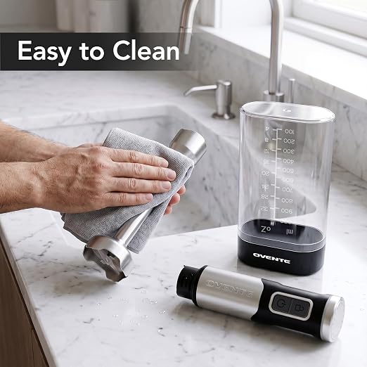 OVENTE Cordless Hand Blender, Rechargeable with 8 Mixing Speed Black HR981B | 200 Watts Handheld Portable Stick Mixer, One-Touch Control and Stainless Steel Blades for Smoothies, Shakes or Soups