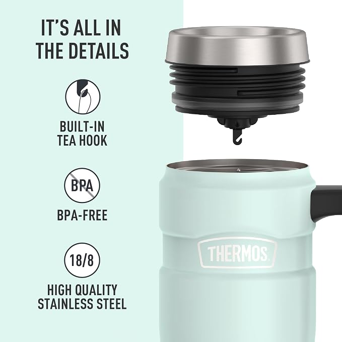 THERMOS Stainless King Travel Mug with Handle, 16oz, Matte Light Blue | Vacuum-Insulated Travel Mug with Handle for Hot & Cold Drinks, Stainless Steel Coffee Mug with Lid for Commuting